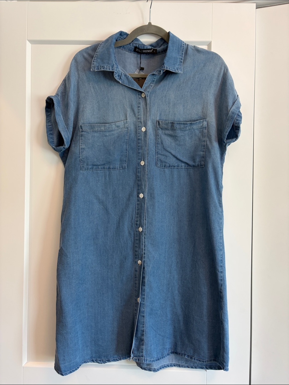 Medium Blue Denim Button-Front Shirt Dress